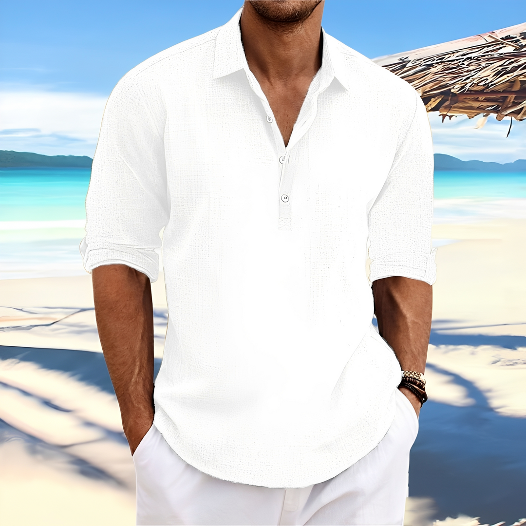 Camisa masculina de manga comprida para um look casual e confortável, perfeita para diversas estações do ano.