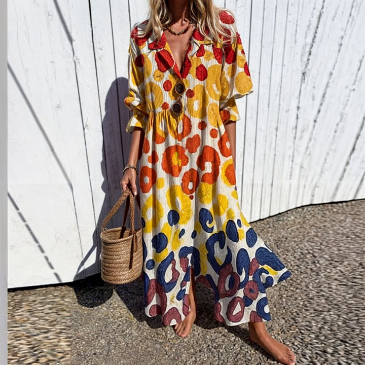 Vestido floral feminino midi, elegante e confortável, a tendência para a moda verão.