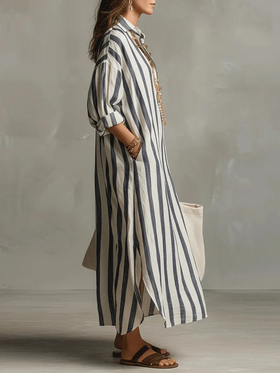 Vestido longo feminino elegante, perfeito para a moda verão. Roupa casual chic e descontraída para mulher.