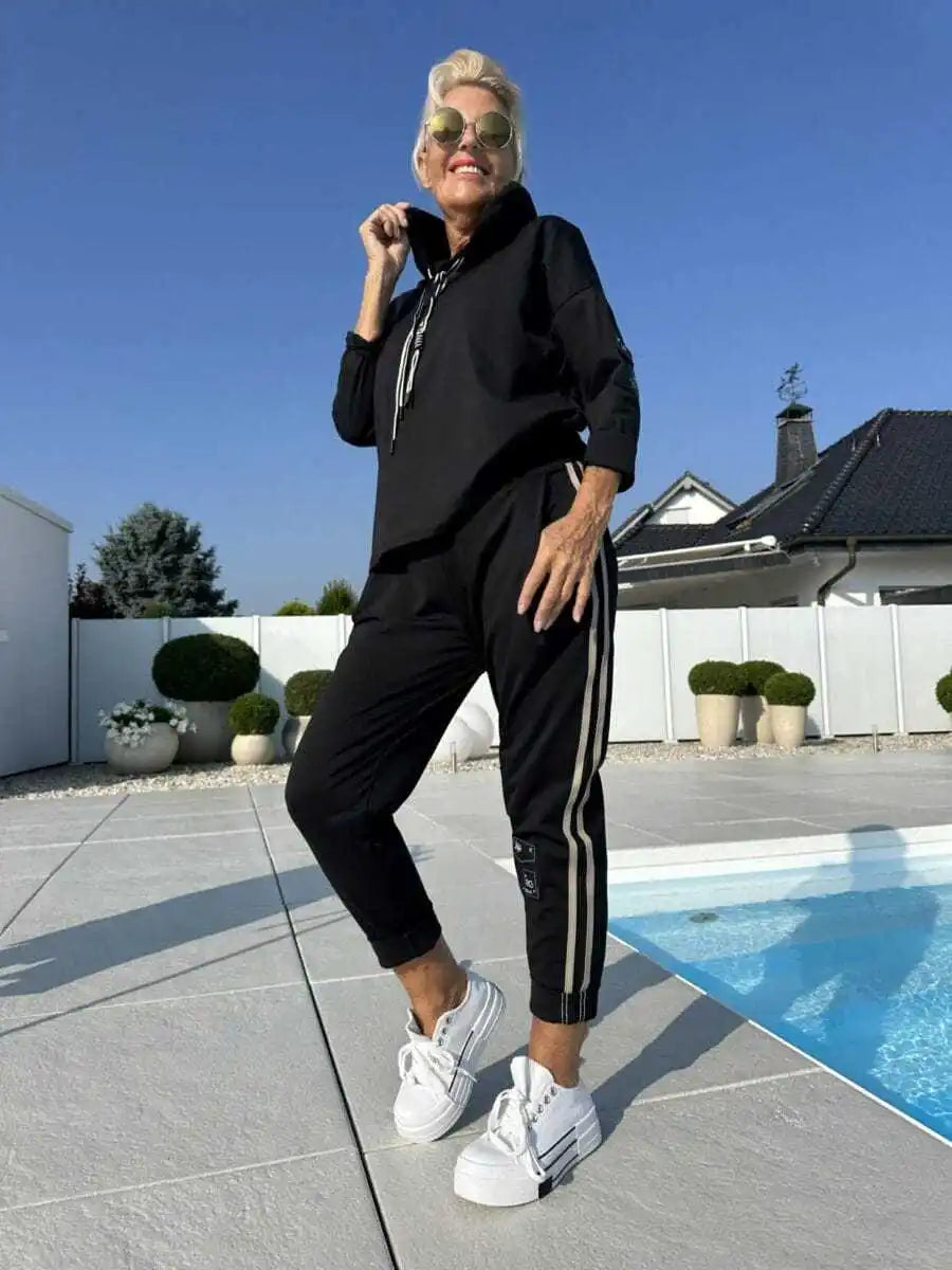 Conjunto feminino esportivo/casual de 2 peças com capuz, super confortável, ideal para outono/inverno e dia a dia.