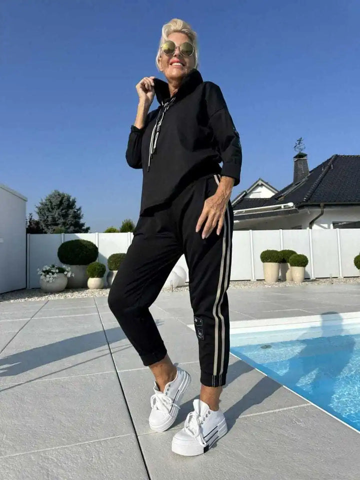 Conjunto feminino esportivo/casual de 2 peças com capuz, super confortável, ideal para outono/inverno e dia a dia.
