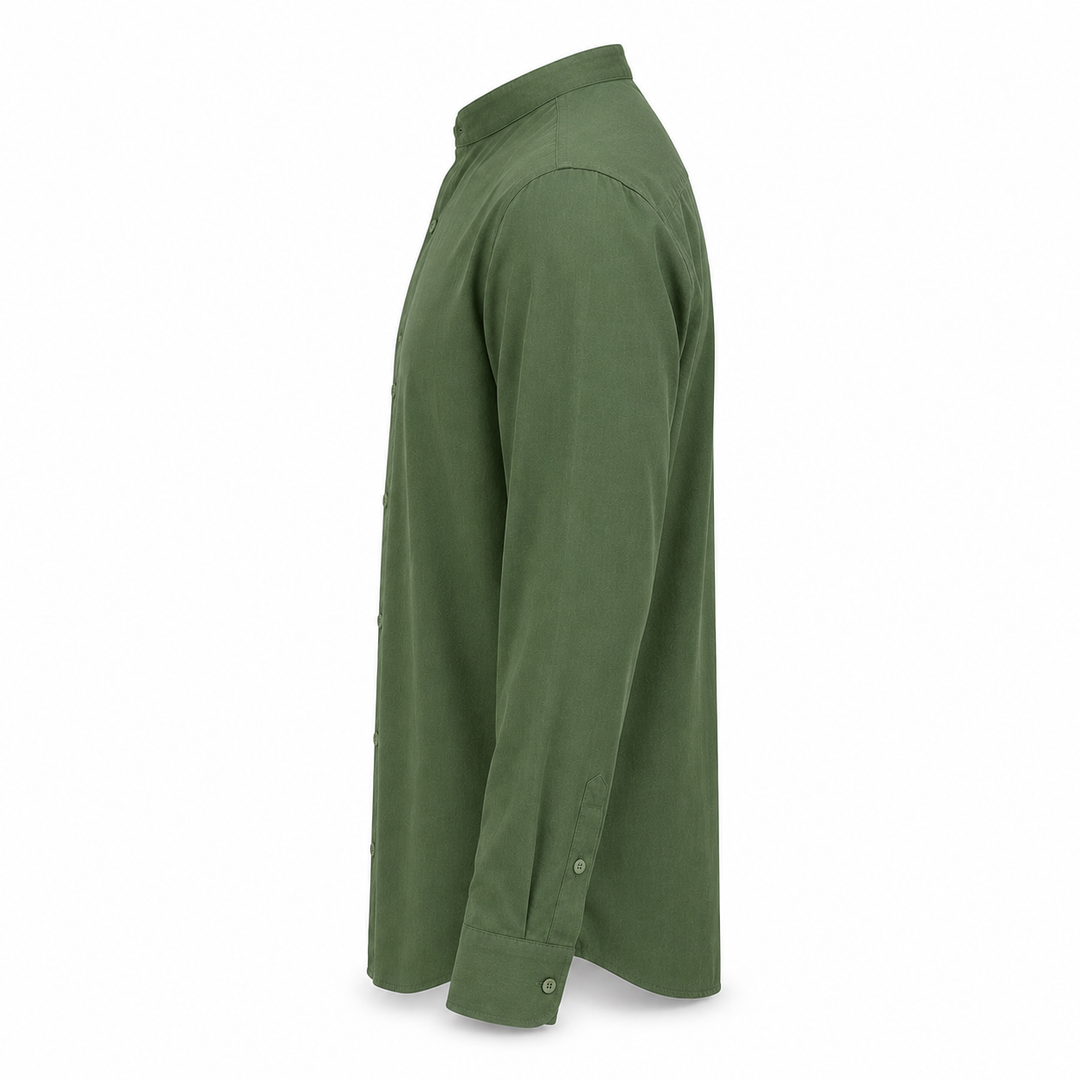 Camisa de linho masculina confortável, respirável, manga longa, com botões, ajuste casual.