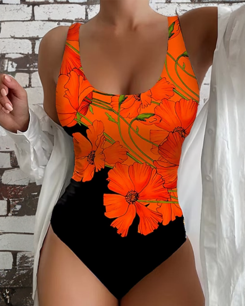 Maiô feminino elegante floral, ideal para praia e piscina, com estampa vibrante. Peça única para verão.