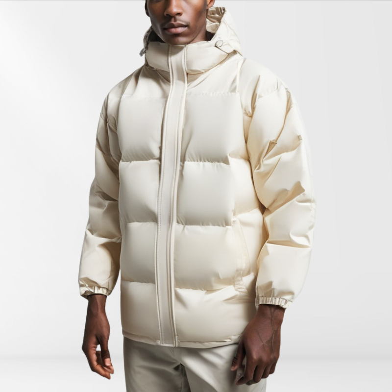 Jaqueta Puffer Masculina Lennard, preta. Ideal para inverno, casual e esportiva. Oferece calor e estilo.