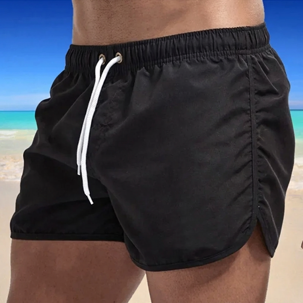 Calção de banho masculino de secagem rápida para praia, perfeito para esportes aquáticos e dias de piscina.