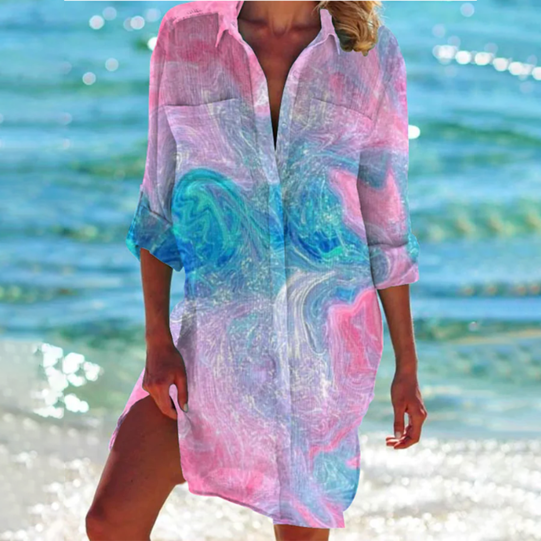 Vestido longo feminino estampado colorido, elegante e casual, ideal para moda verão mulher.