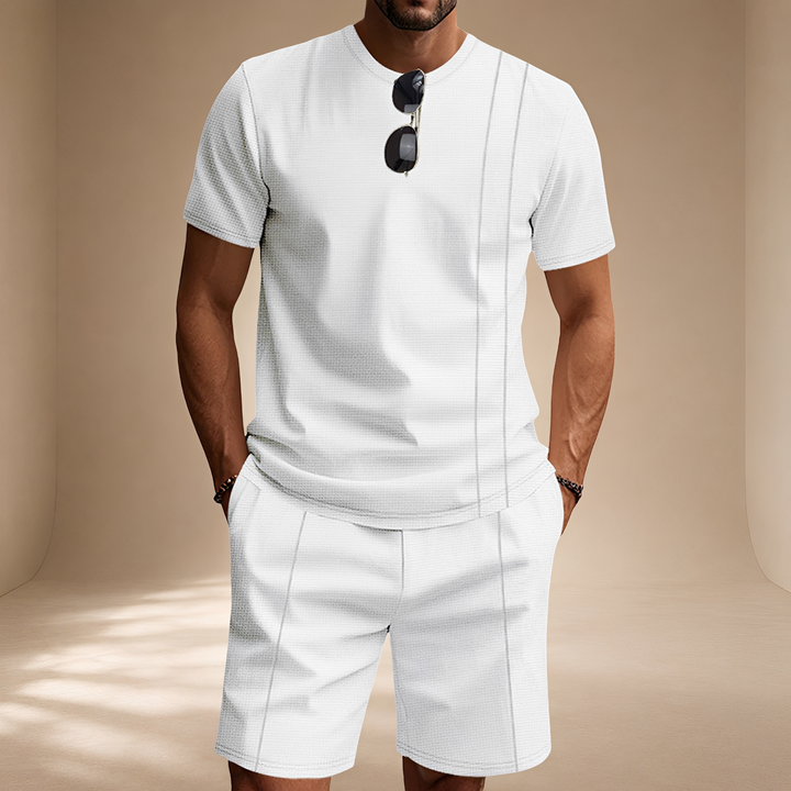 Conjunto masculino casual elegante 2 peças para o verão. Estilo moderno e conforto para homens.