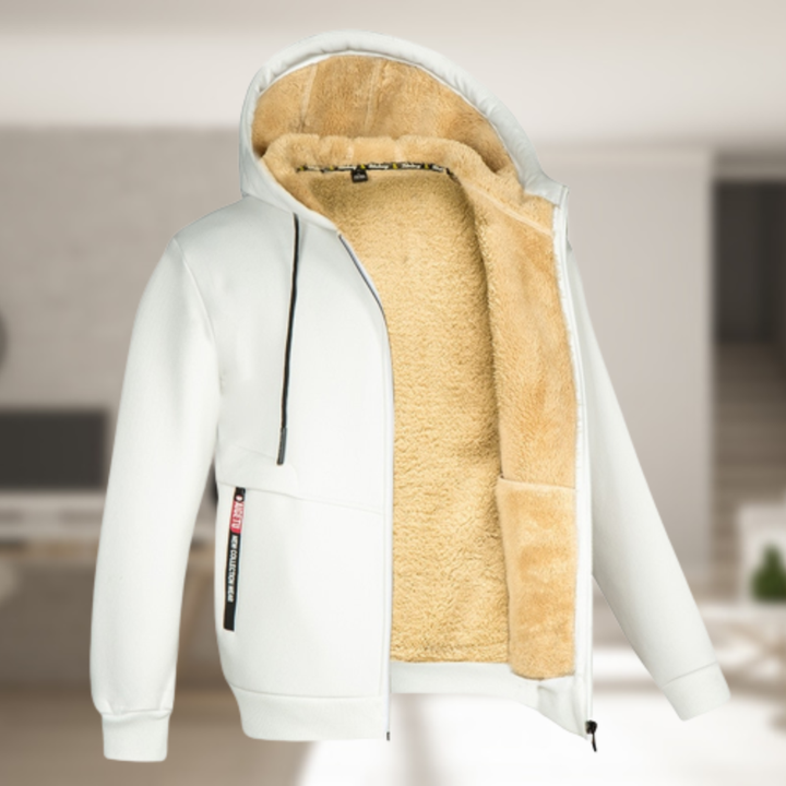 Casaco masculino com capuz, design moderno para o inverno, garantindo calor e praticidade.