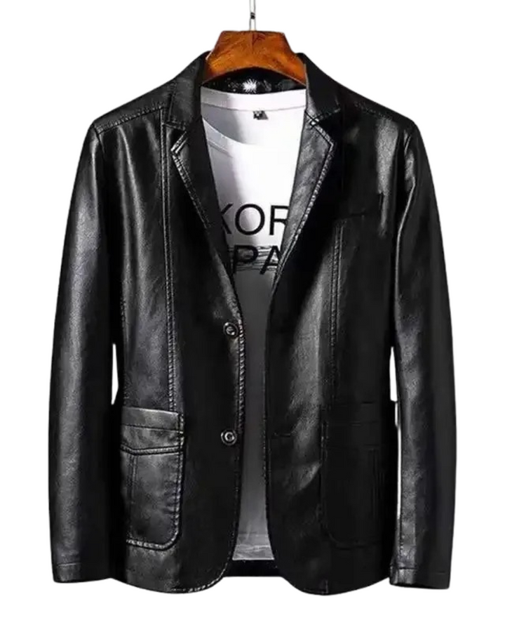Jaqueta masculina atemporal preta, estilo e confiança duradoura. Perfeita para moda casual masculina.