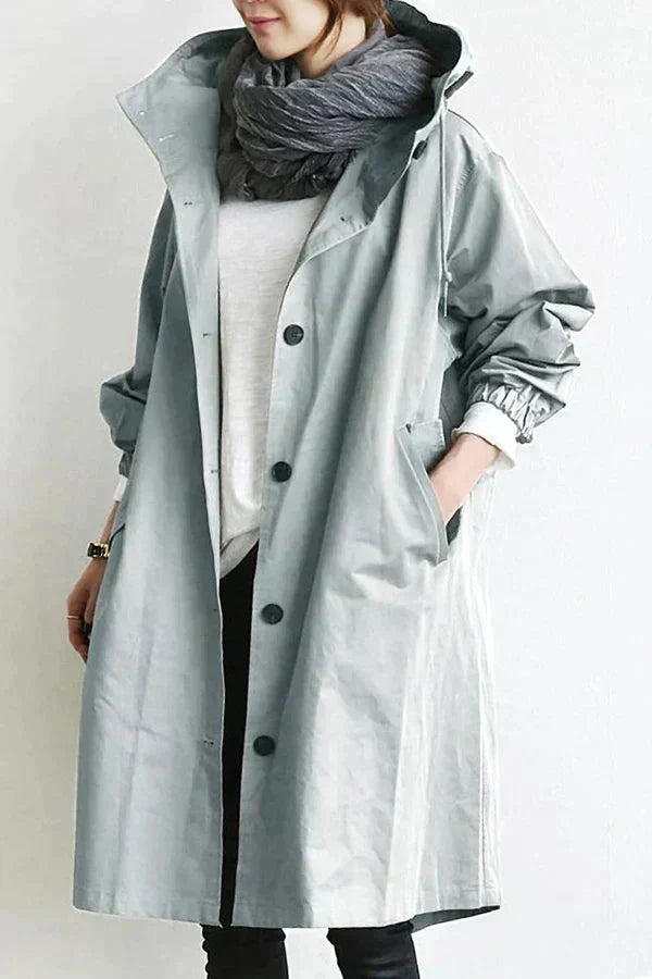 Sobretudo feminino elegante oversized com capuz. Jaqueta chic para outono/inverno, proteção contra chuva.