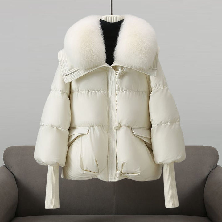 Jaqueta de inverno feminina com penas, oferece conforto e calor. Casaco acolchoado glamour para outono inverno.