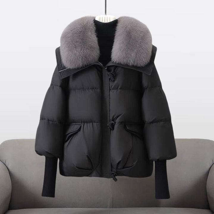 Casaco feminino de penas elegante, quente para inverno, estilo glamour. Jaqueta acolchoada longa para moda outono inverno.