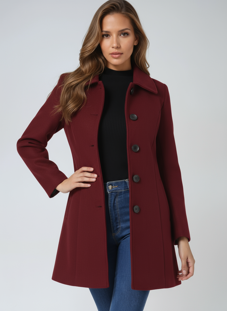 Casaco feminino inverno formal, elegante, com um botão discreto, para moda sofisticada.