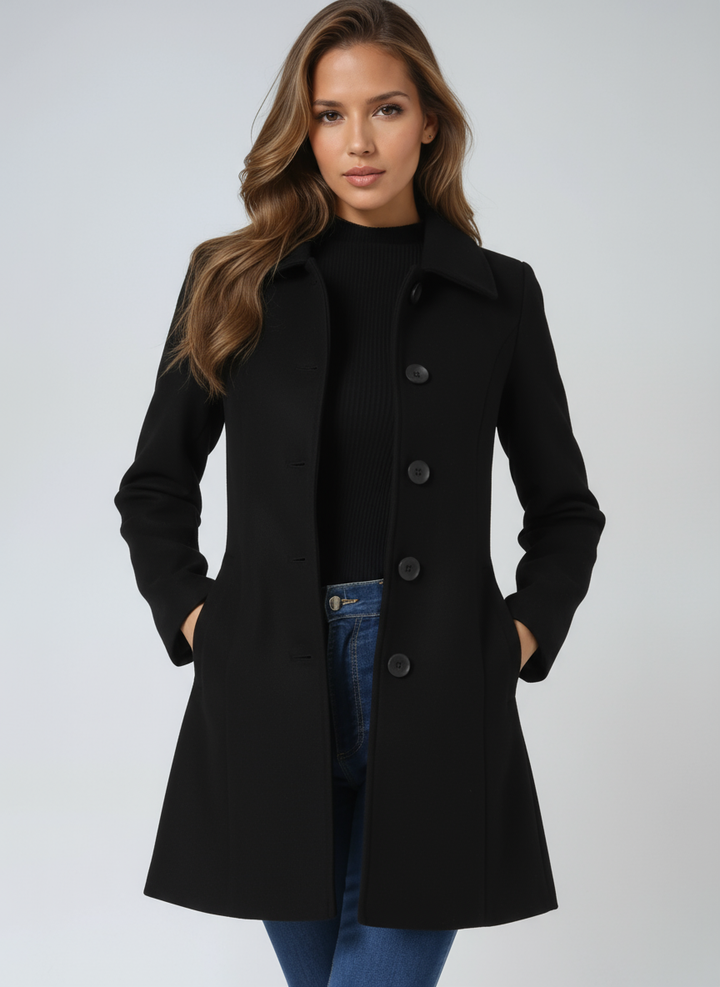 Casaco feminino de lã elegante, estilo inverno chique, com fecho de um botão.