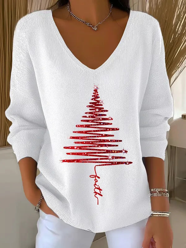 Detalhe do tecido: Suéter de Natal unissex em tricô macio, ideal para conforto e calor no inverno.