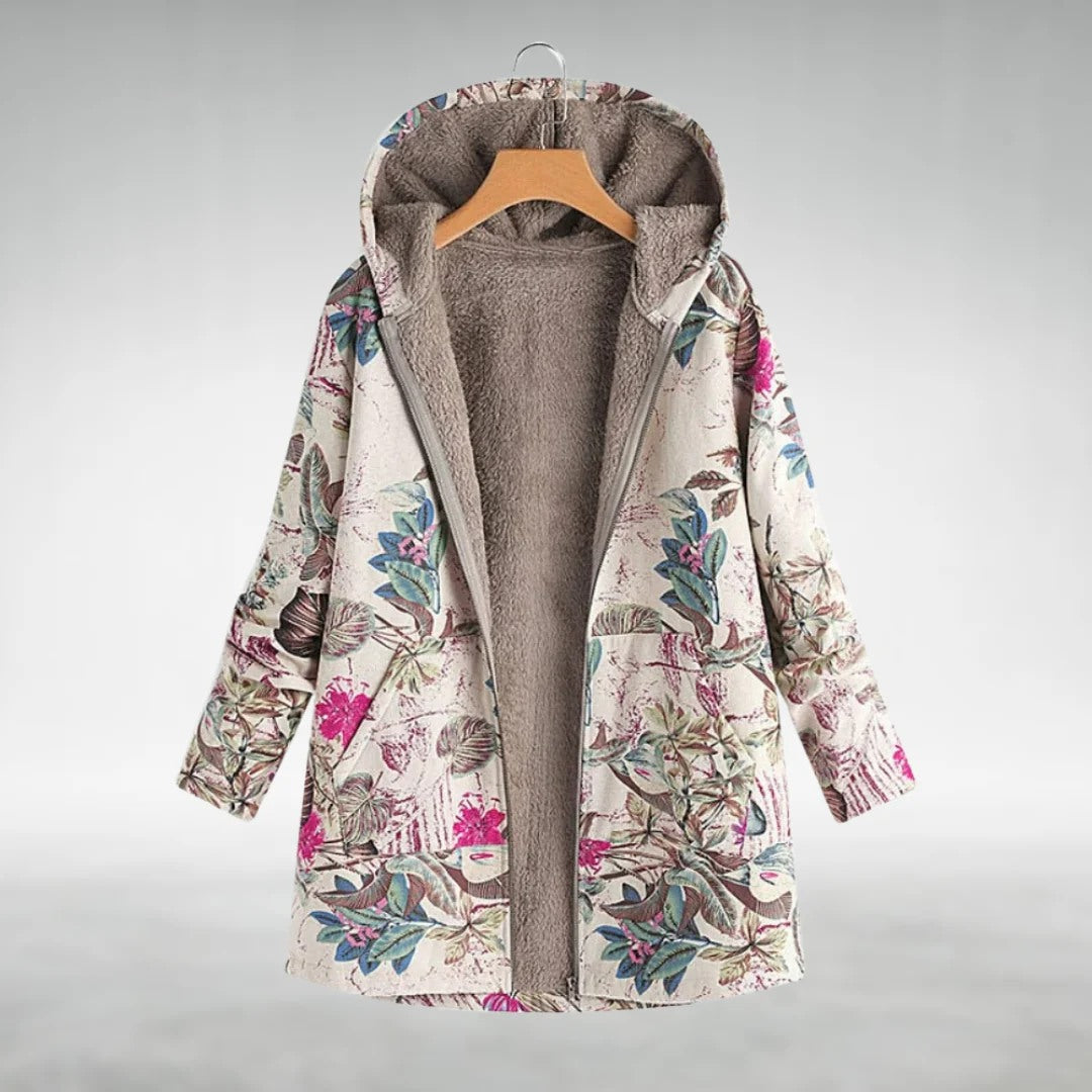 Jaqueta feminina floral elegante para outono/inverno, com design exclusivo e caimento confortável. Ideal para estilo e moda.