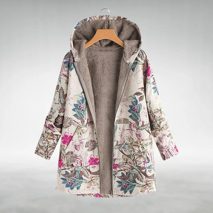 Jaqueta feminina floral elegante para outono/inverno, com design exclusivo e caimento confortável. Ideal para estilo e moda.