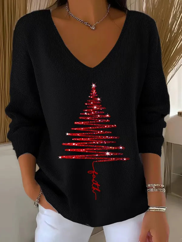 Pessoa sorrindo com suéter de Natal unissex, moda inverno e aconchego garantidos.