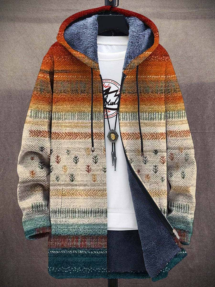 Cardigan feminino luxuoso com estampa artística vibrante, ideal para moda outono/inverno. Agasalho elegante e moderno.
