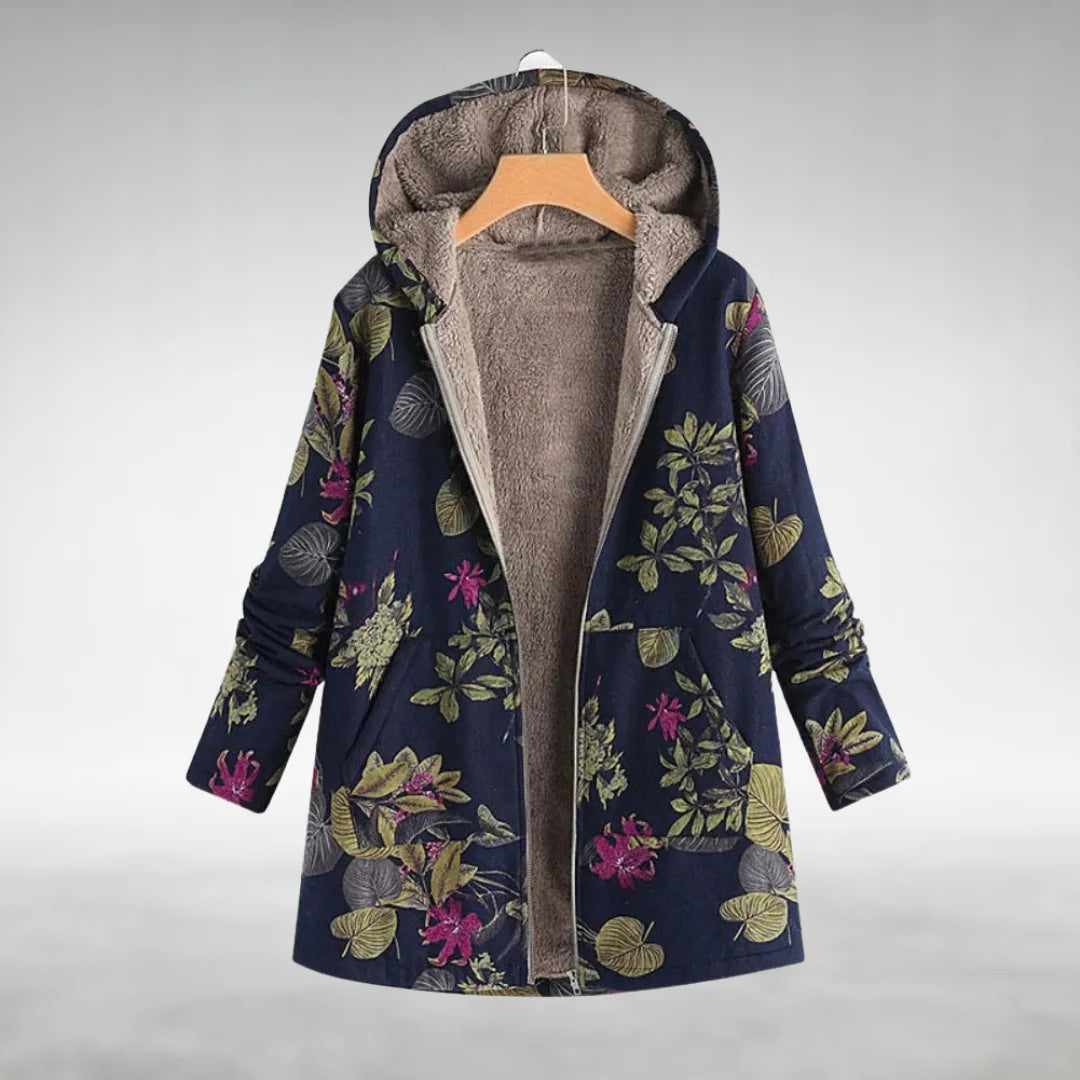Casaco floral feminino aconchegante e estiloso, perfeito para o frio da primavera/outono. Roupa feminina com conforto e moda.