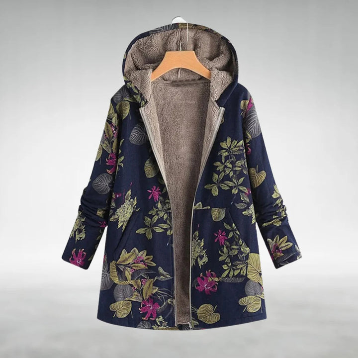 Casaco floral feminino aconchegante e estiloso, perfeito para o frio da primavera/outono. Roupa feminina com conforto e moda.