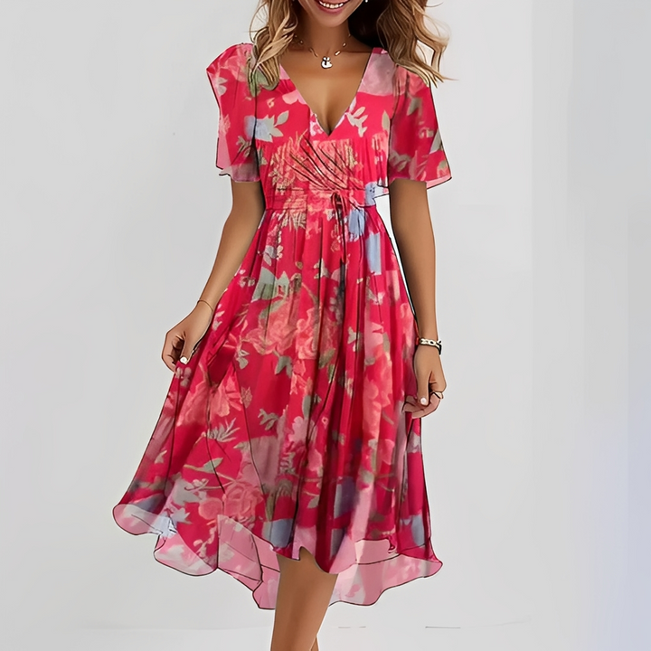Vestido feminino elegante para o verão, estilo fluido midi. Cores vibrantes e tecido leve para máximo conforto.