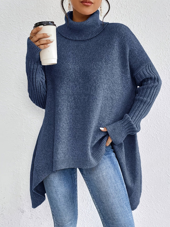 Camisa Polo Feminina Oversized, azul marinho. Confortável e moderna para estilo casual.