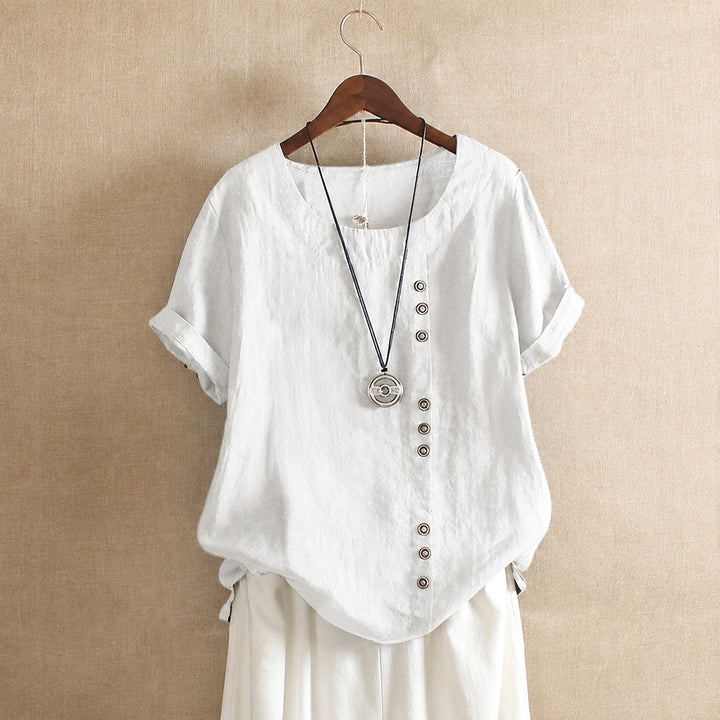 Blusa feminina Julianny de manga curta, confortável e versátil para o verão, ideal para o dia a dia.