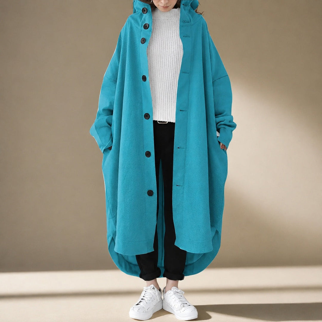 Trench coat feminino longo e solto, estilo casual para mulheres. Perfeito para o outono e inverno.
