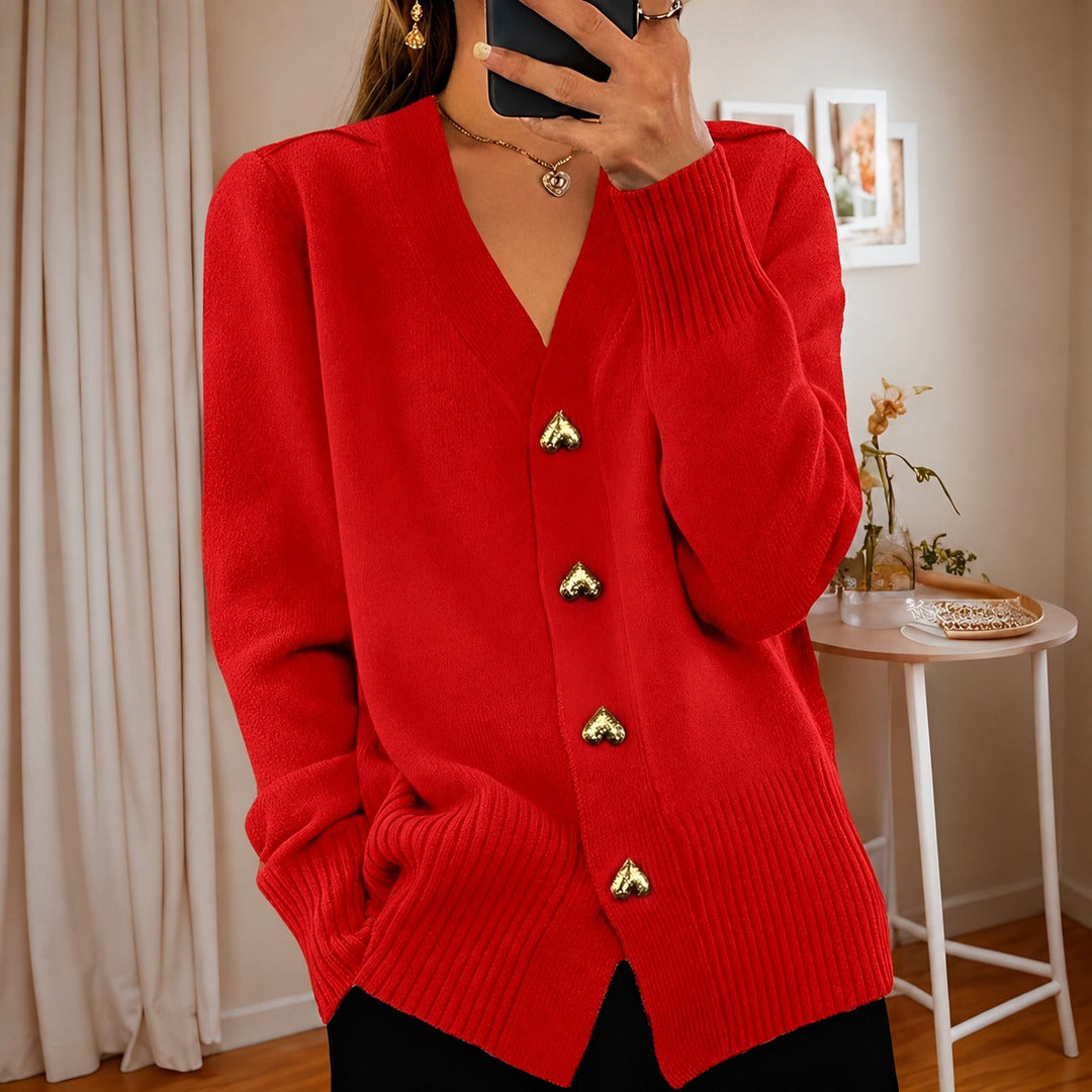 Cardigã feminino quente e elegante com botões, ideal para os dias frios de outono e inverno.