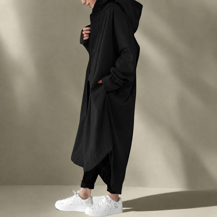 Casaco feminino longo casual, com corte solto e versátil para looks elegantes ou diários. Moda feminina.
