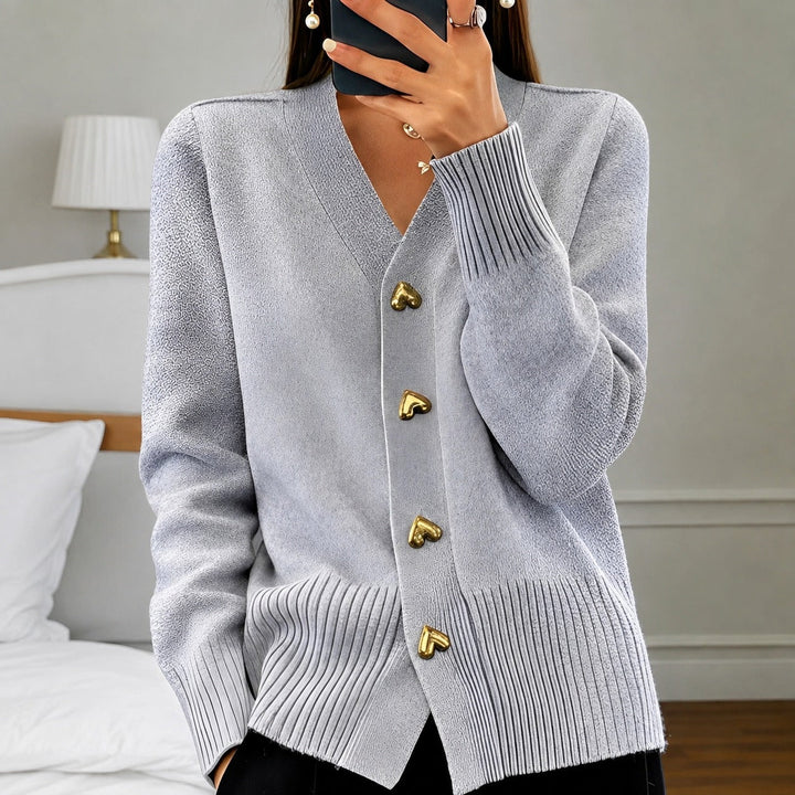 Cardigã feminino elegante para moda casual, ideal para outono e inverno, com botões charmosos.