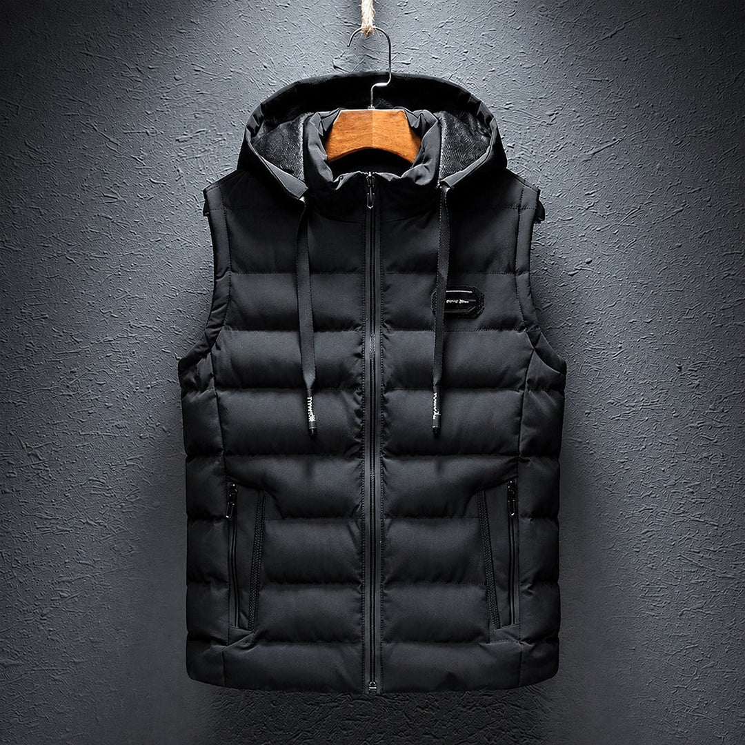 Colete masculino com capuz, elegante para o outono/inverno. Peça versátil e confortável de moda masculina.