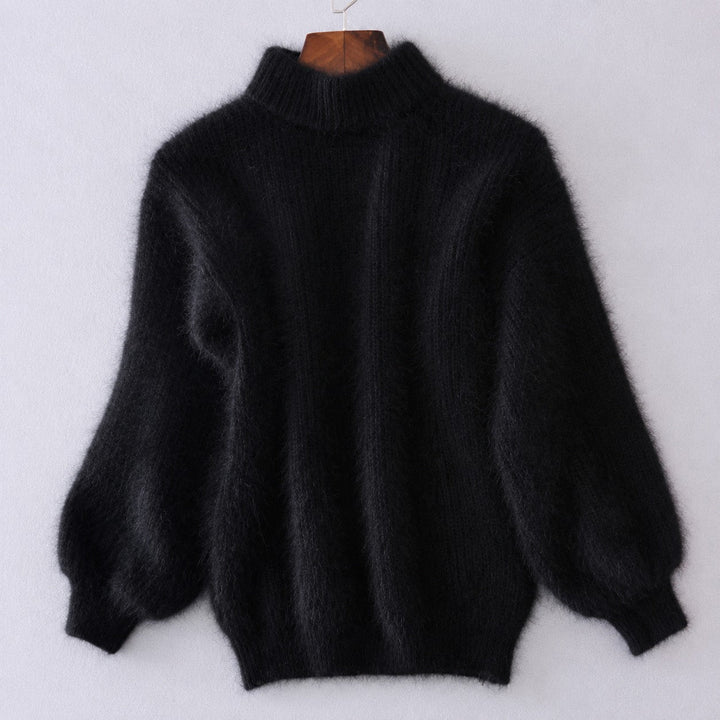 Blusa de gola alta feminina, suéter solto para o frio. Conforto e estilo para roupa casual de inverno e outono.