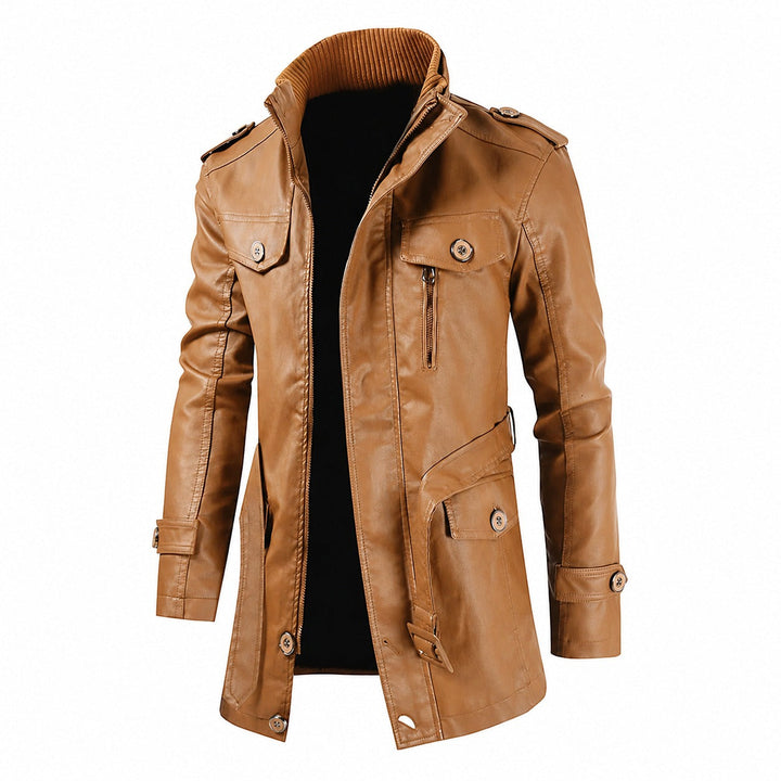 Jaqueta sobretudo masculina preta robusta, perfeita para outono/inverno, combinando estilo casual e proteção duradoura.