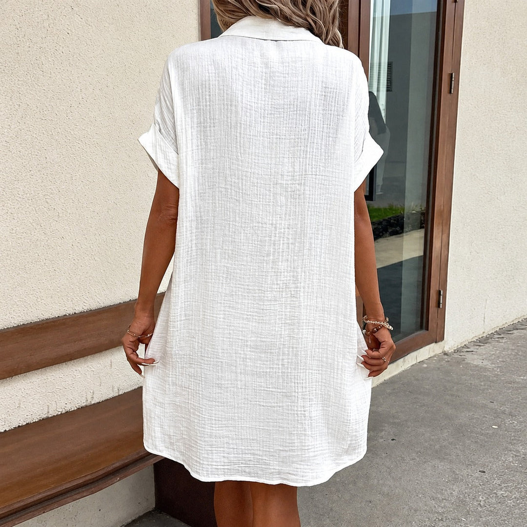 Vestido camisa feminino midi, roupa elegante e casual para o dia a dia, moda versátil de verão.
