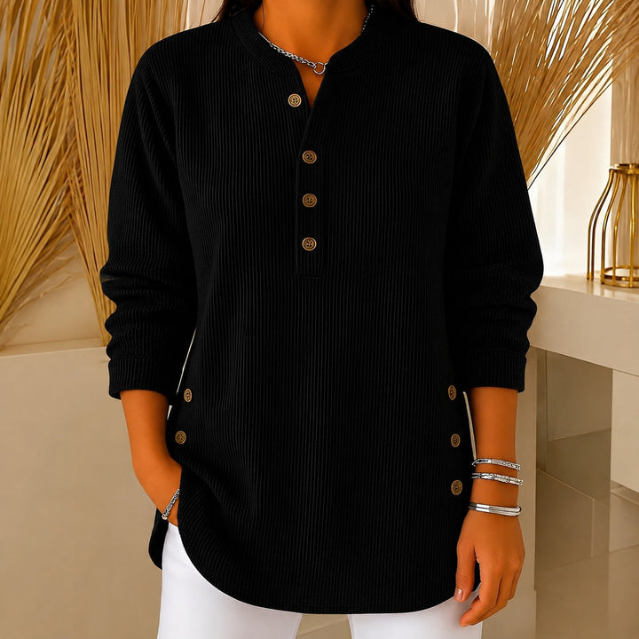 Pulôver feminino com botões, ideal para conforto e estilo na moda casual de inverno e outono.