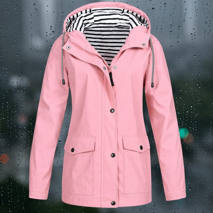 Jaqueta feminina com capuz, elegante e agasalho para frio, estilo casual.