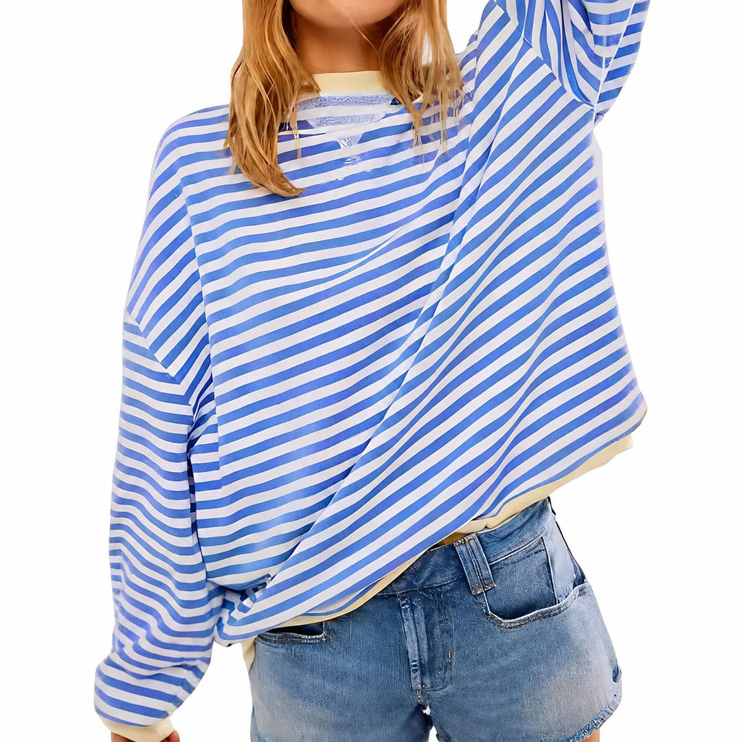 Suéter feminino listrado casual de tricô, perfeito para conforto e estilo no outono/inverno.