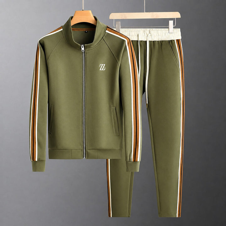 Fato de treino masculino esportivo com agasalho confortável. Roupa de lazer ideal para dias frios.