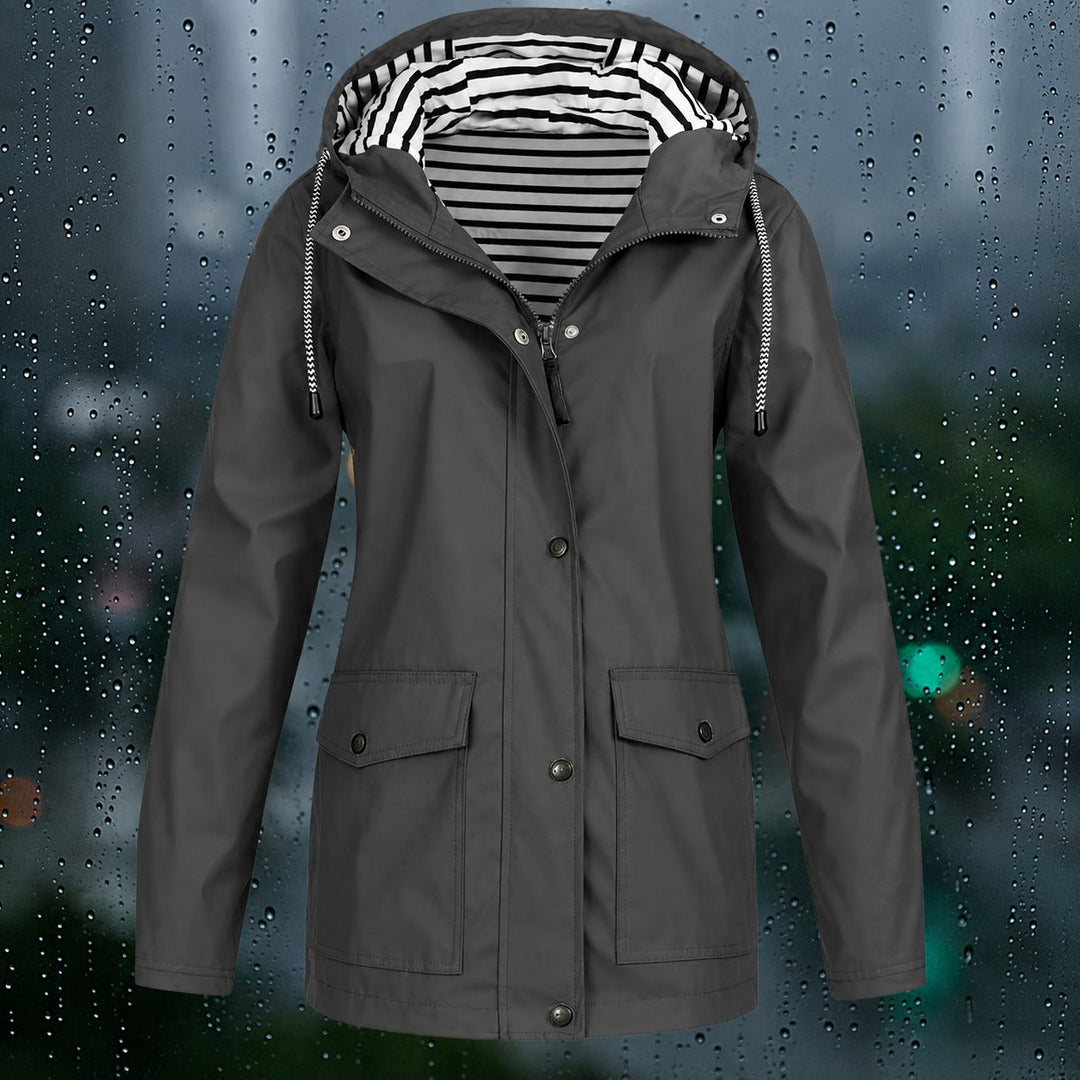 Casaco corta-vento feminino casual, com capuz, para proteção e estilo.