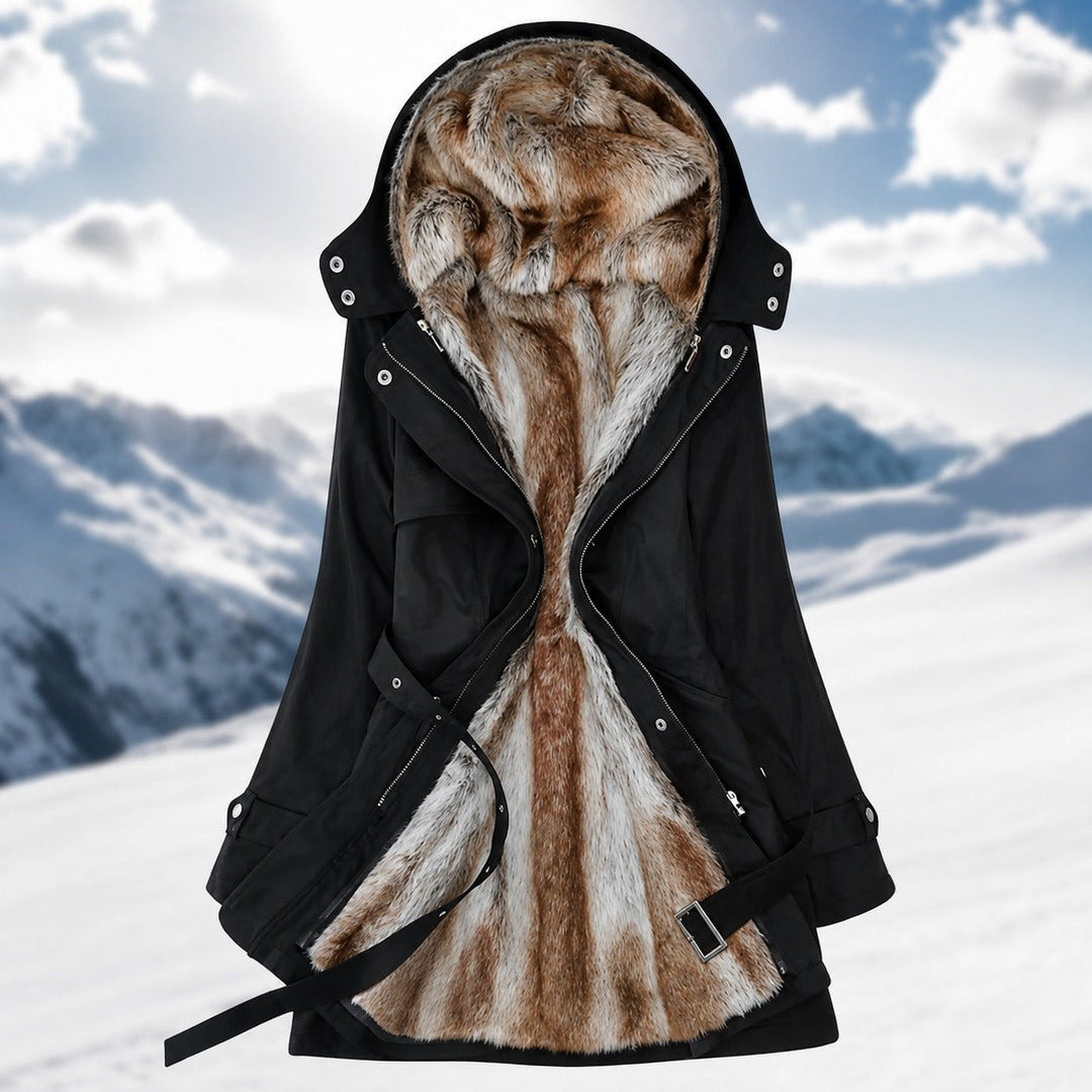 Casaco parka feminino de inverno, luxuoso e elegante. Agasalho perfeito para manter-se aquecida com estilo.