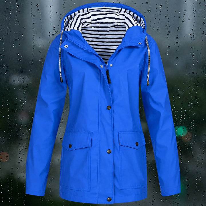 Casaco feminino versátil com capuz, design moderno para outono/inverno.
