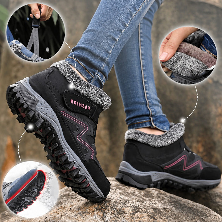 Detalhe da textura das Botas Tamara, calçado quente e confortável para o outono inverno. Perfeito para mulheres.
