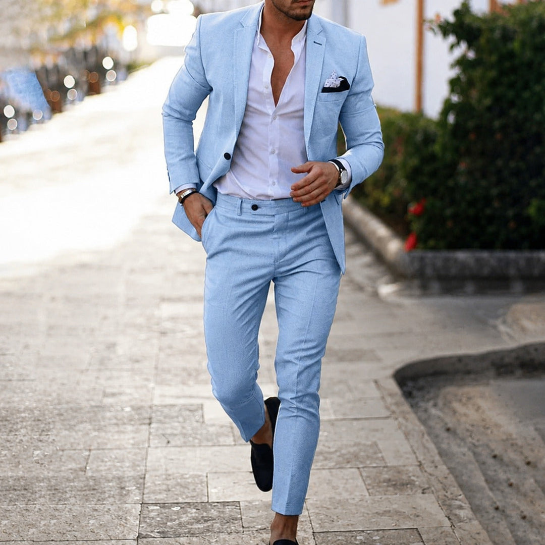 Conjunto masculino versátil, jaqueta e calça para estilo social ou casual chic. Moda masculina elegante e confortável.