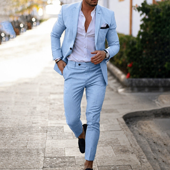 Conjunto masculino versátil, jaqueta e calça para estilo social ou casual chic. Moda masculina elegante e confortável.