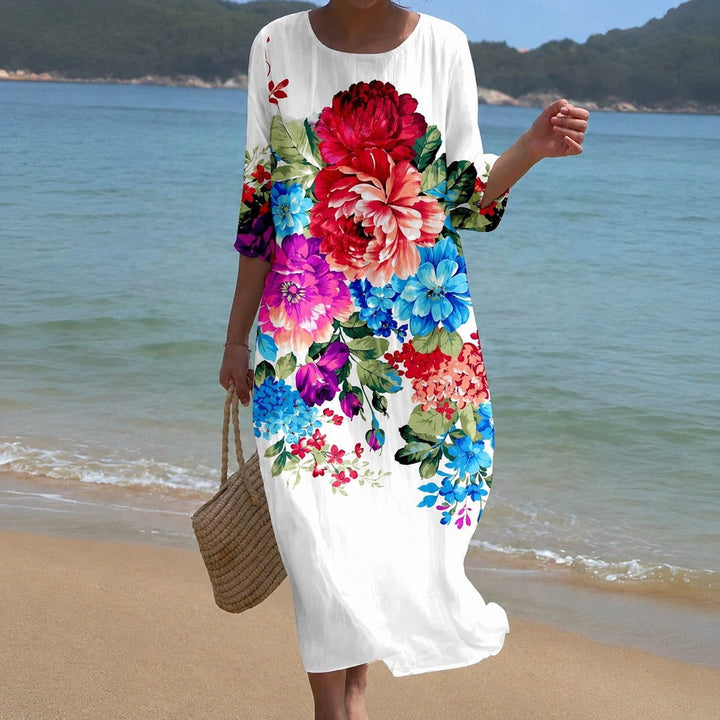 Vestido midi feminino fluido para verão, cores suaves, elegante e casual, caimento impecável.