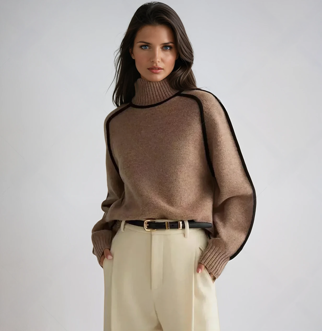 Camisola feminina de gola alta, elegante e confortável. Perfeita para moda inverno e looks de outono aconchegantes.