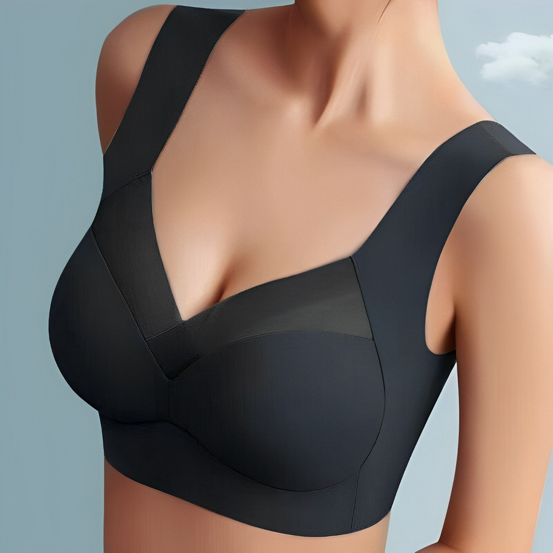 Sutiã feminino sem costura confortável para suporte diário, ideal para uso invisível sob a roupa.