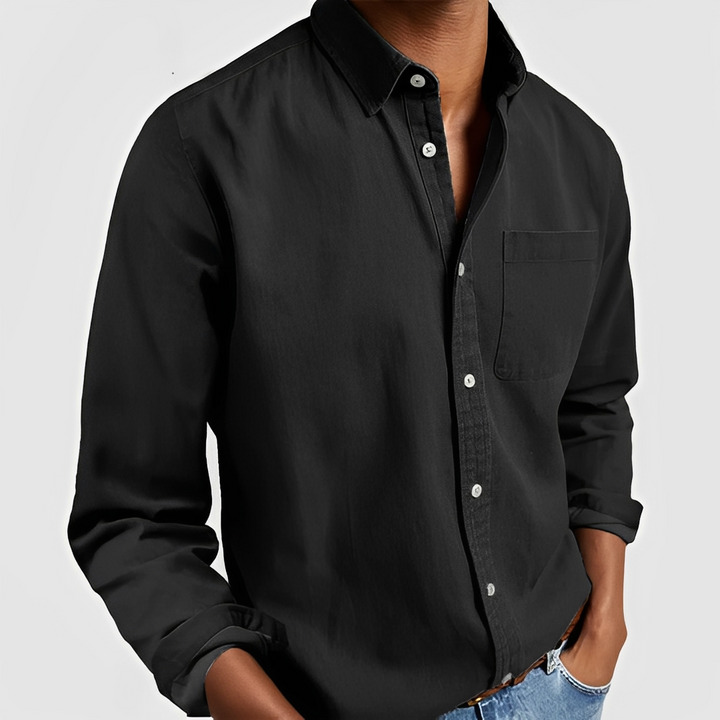 Camisa casual masculina de manga longa, design versátil e confortável, perfeita para moda primavera verão.